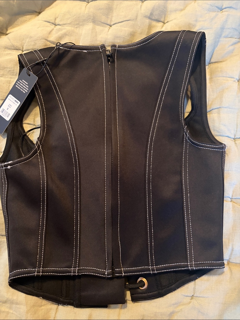 NWT Black Lace-Up Corset Top with White Stitching - Picture 2 of 5